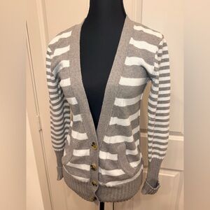 American Eagle Outfitters Gray and White Striped Cardigan